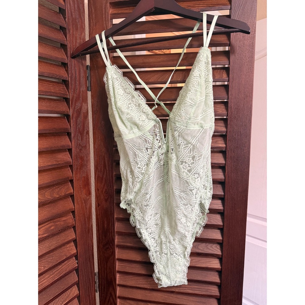 Savage X Fenty Mint Green Floral Lace Strappy Back Bodysuit XL New